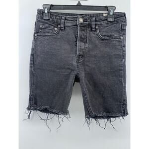 WE THE FREE Women's Black Avery Denim Raw-Hem Cut-Off Bermuda Shorts SZ 27